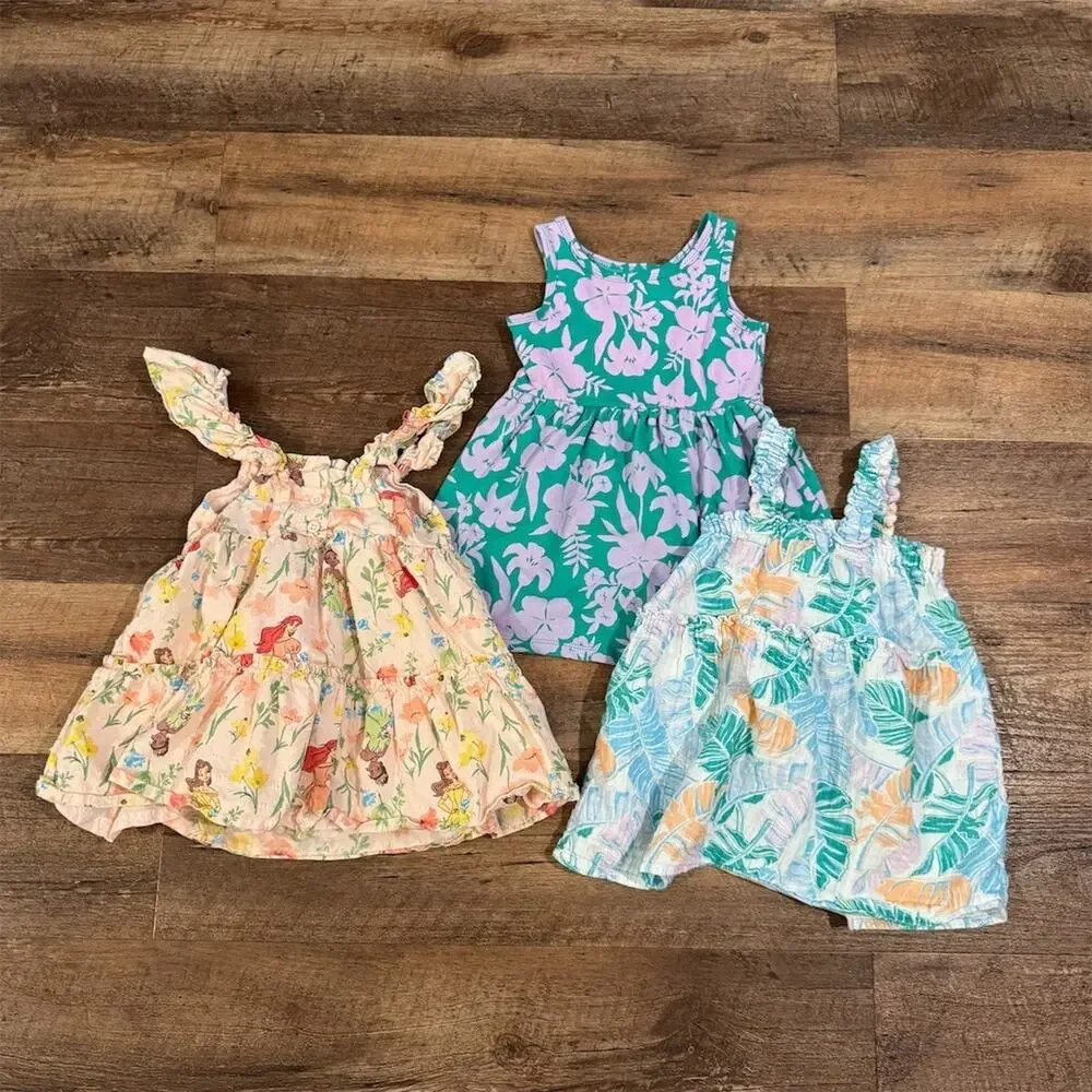 Lot 3 2T Toddler Girls Sun Dresses Disney Princess Cat & Jack Floral Lightweight